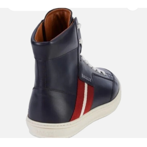Bally | Oldani Men's Navy High-Top Leather Sneakers - Picture 3 of 10